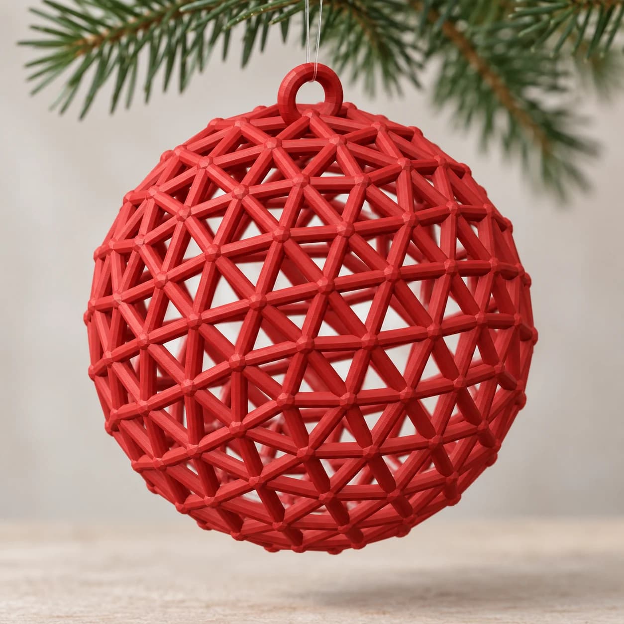 Червена ажурна 3D печатна коледна топка с халка